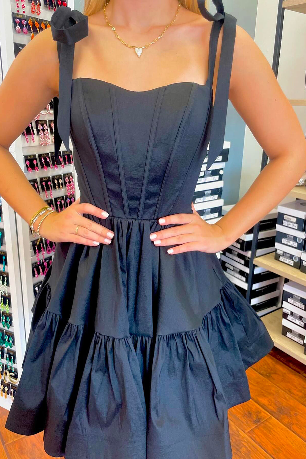 A-Line Black Homecoming Dress Adjustable Straps Corset Short Prom Dress with Ruffles