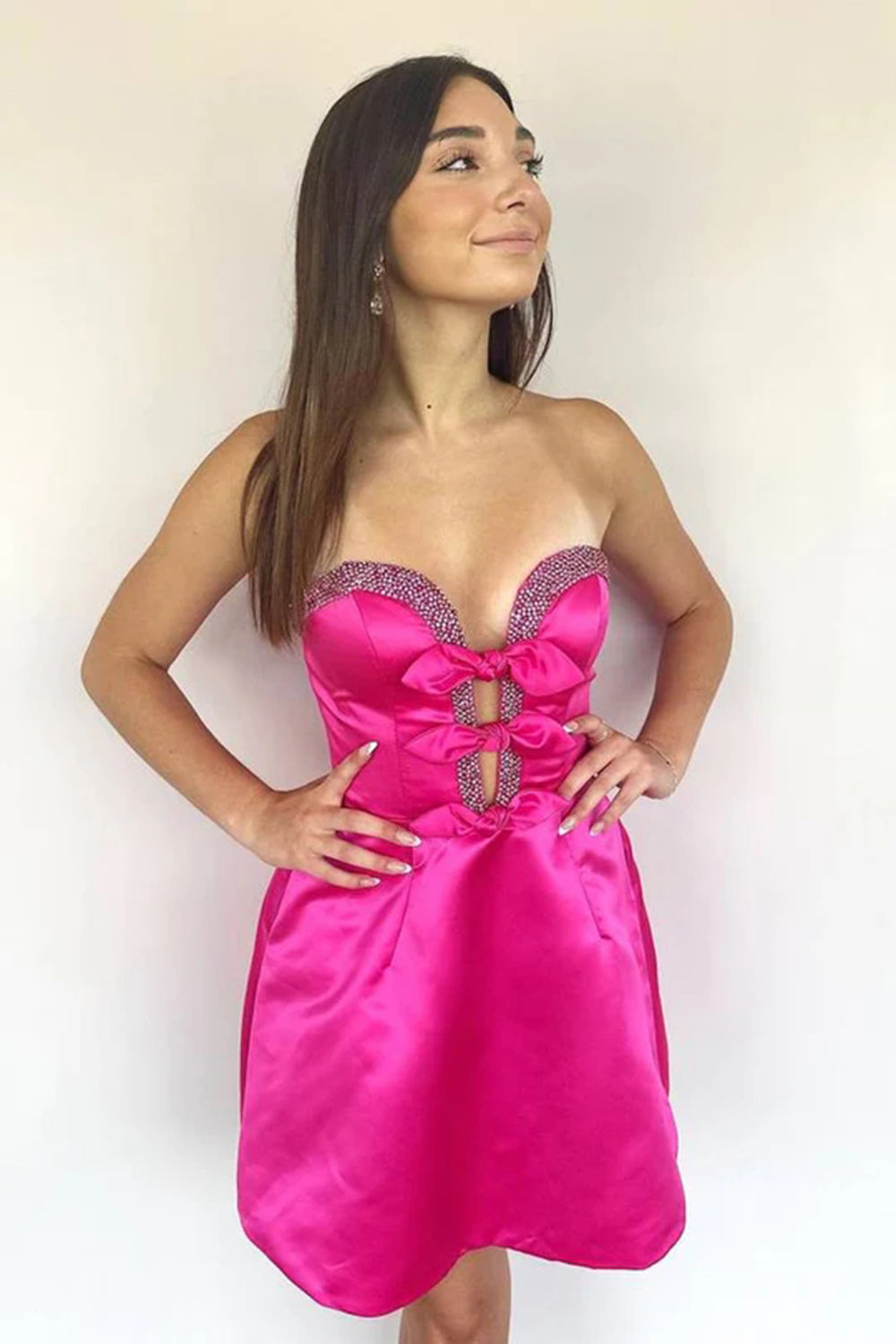 A-Line Black Homecoming Dress Strapless Satin Short Cocktail Dresses with Bow