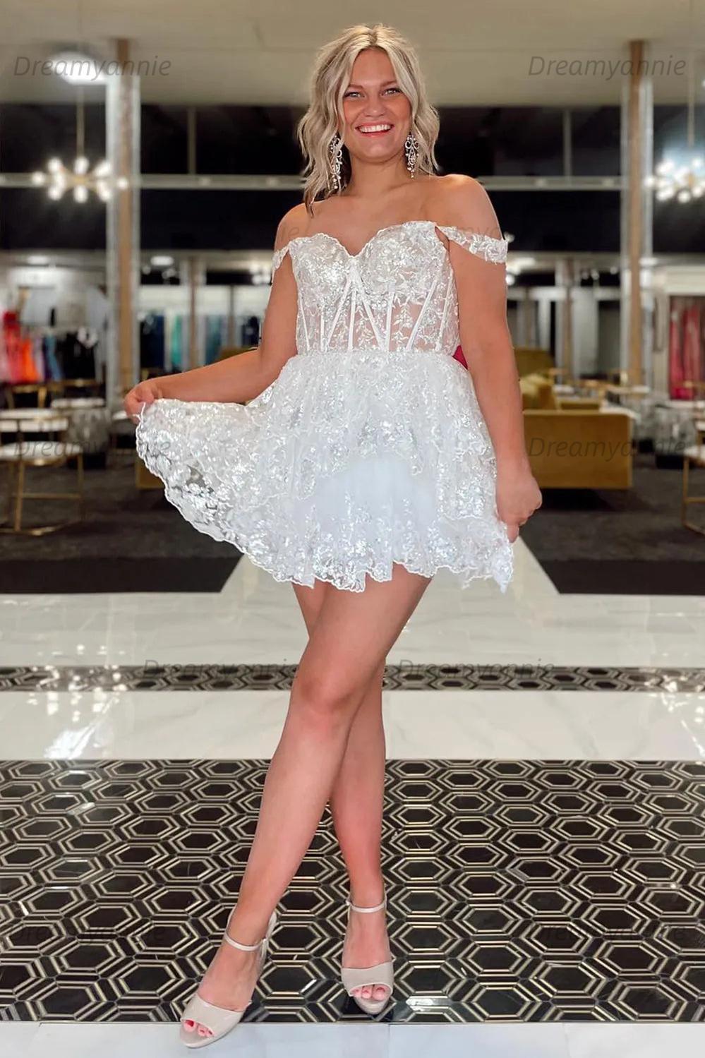 A-Line Black Homecoming Dress Tiered Short Cocktail Dresses with Lace