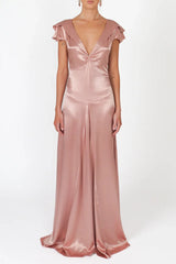 A Line Deep V Neck Yellow Long Party Dress With Open Back Formal Evening Gown