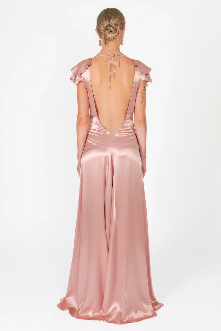 A Line Deep V Neck Yellow Long Party Dress With Open Back Formal Evening Gown