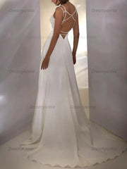 A Line Detachable Sleeves Wedding Dress Court Train Satin Bridal Gown With Sequins