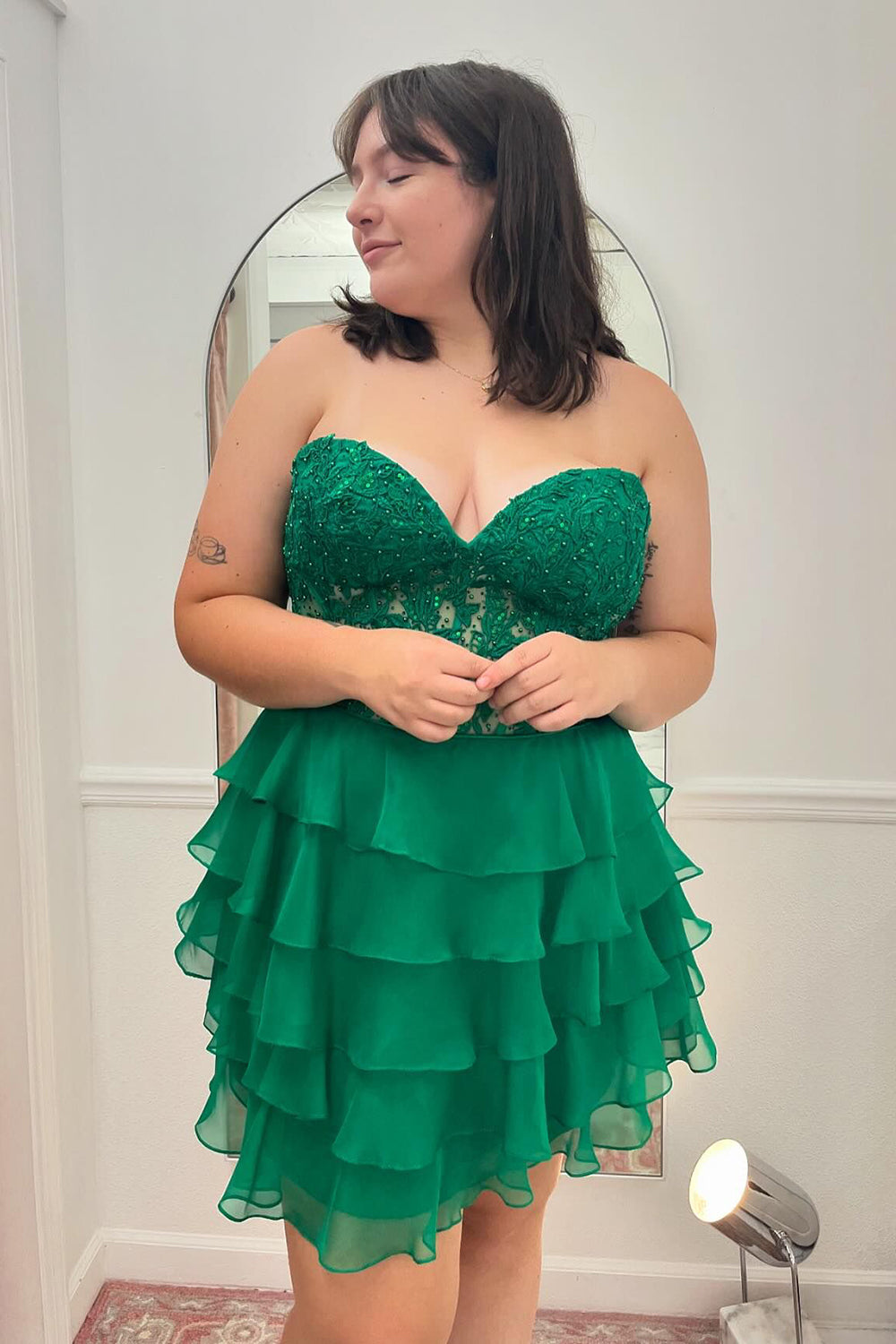 A Line Fuchsia Homecoming Dress Corset Strapless Short Prom Dress with Ruffles