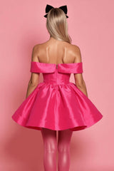 A Line Fuchsia Homecoming Dress Off the Shoulder Short Cocktail Dresses