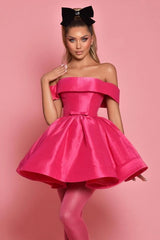 A Line Fuchsia Homecoming Dress Off the Shoulder Short Cocktail Dresses