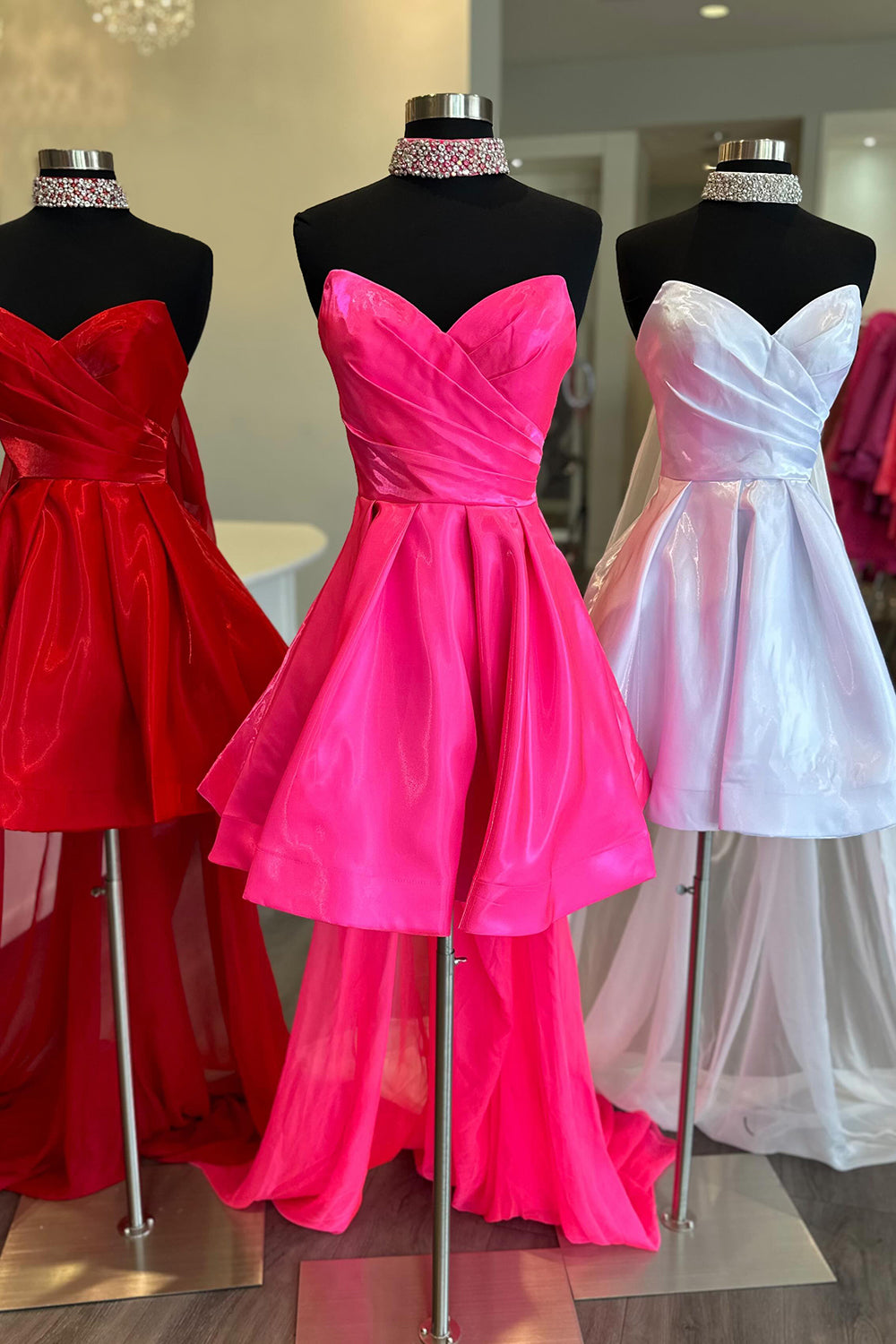 A-Line Fuchsia Homecoming Dress Strapless Ruched Short Cocktail Dresses with Detchable Train