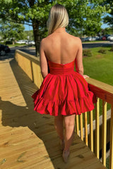 A Line Fuchsia Homecoming Dress Strapless Tiered Short Prom Dress with Bow