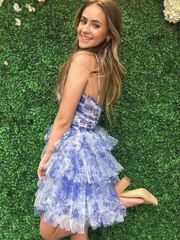 A-Line Halter Neck Short Tiered Tulle Homecoming Dress
