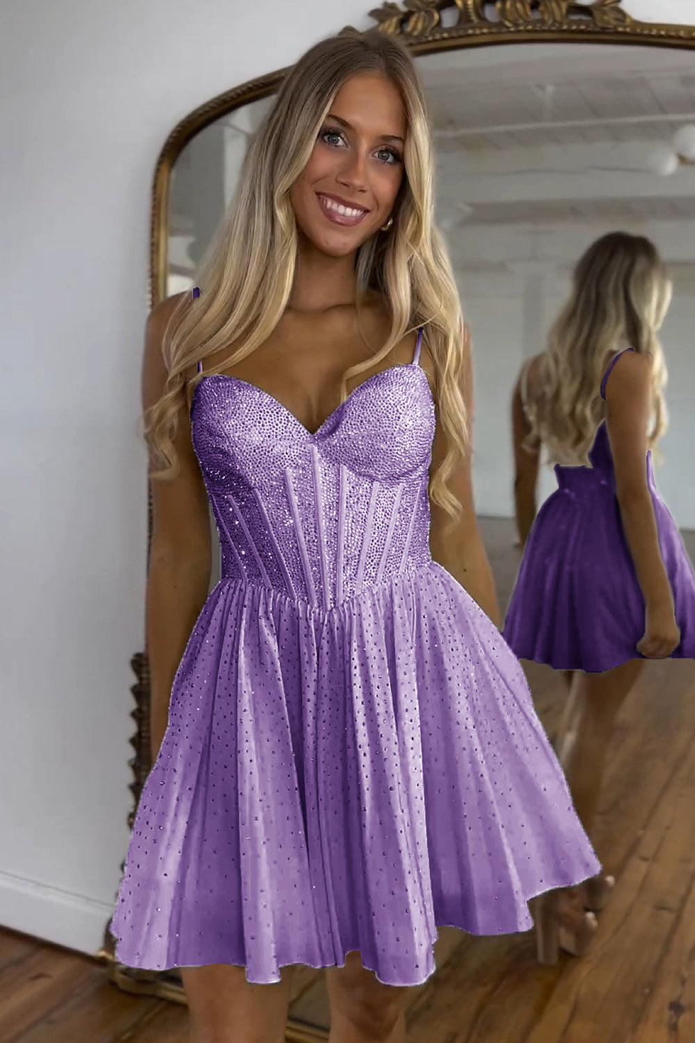 A Line Homecoming Dress Beaded Corset Short Cocktail Dresses