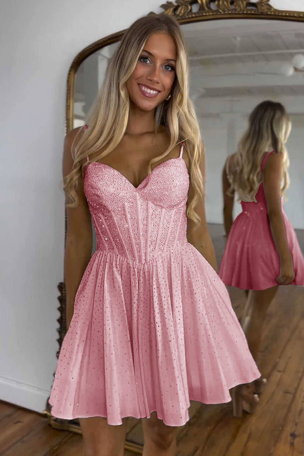 A Line Homecoming Dress Beaded Corset Short Prom Dress