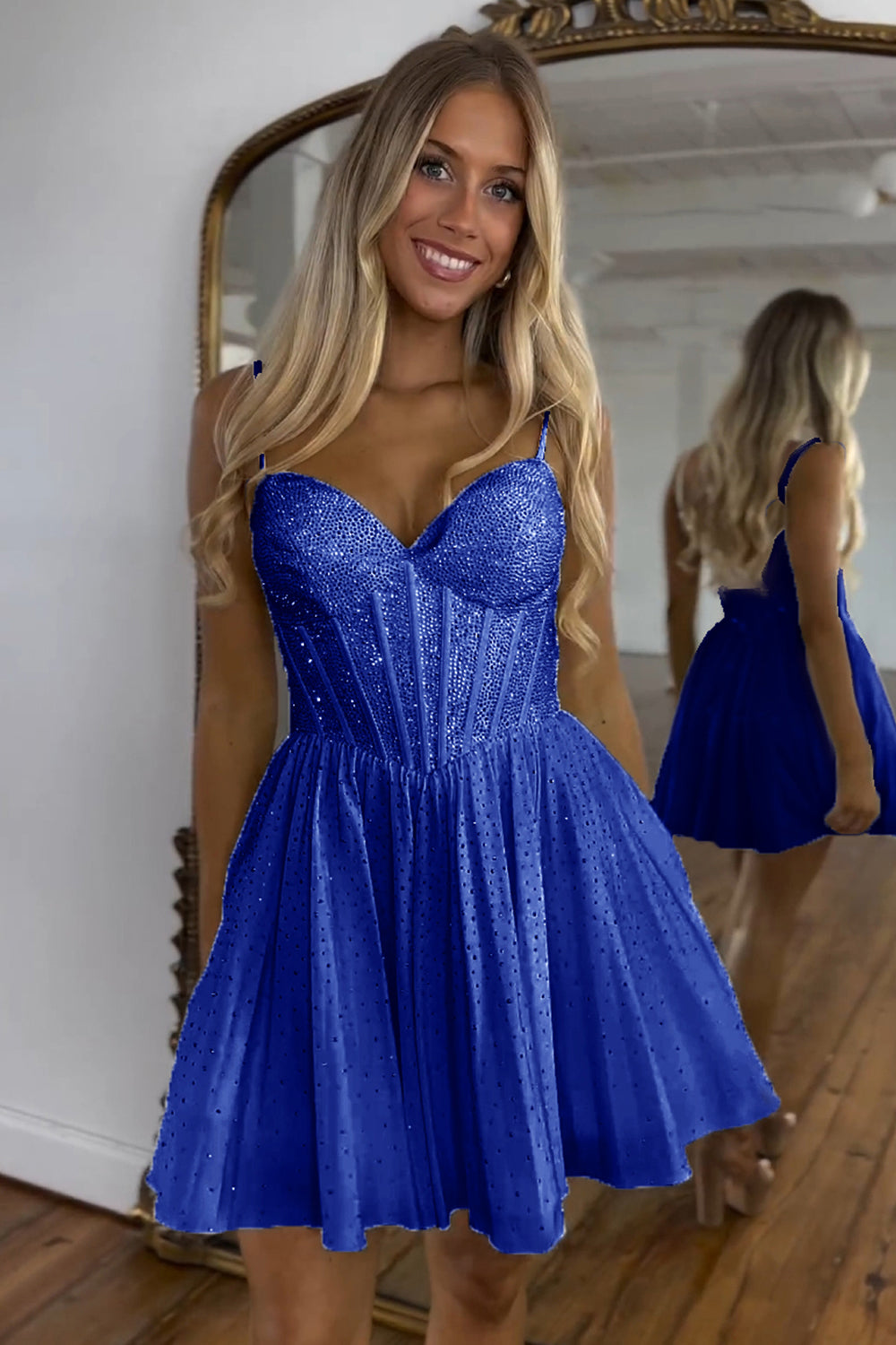 A Line Homecoming Dress Beaded Corset Short Prom Dress