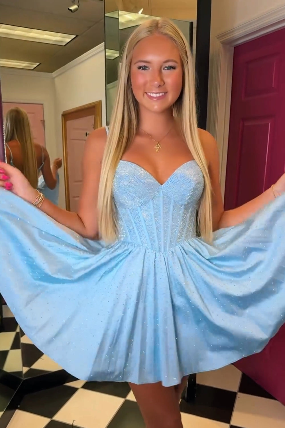 A Line Homecoming Dress Beaded Corset Short Prom Dress