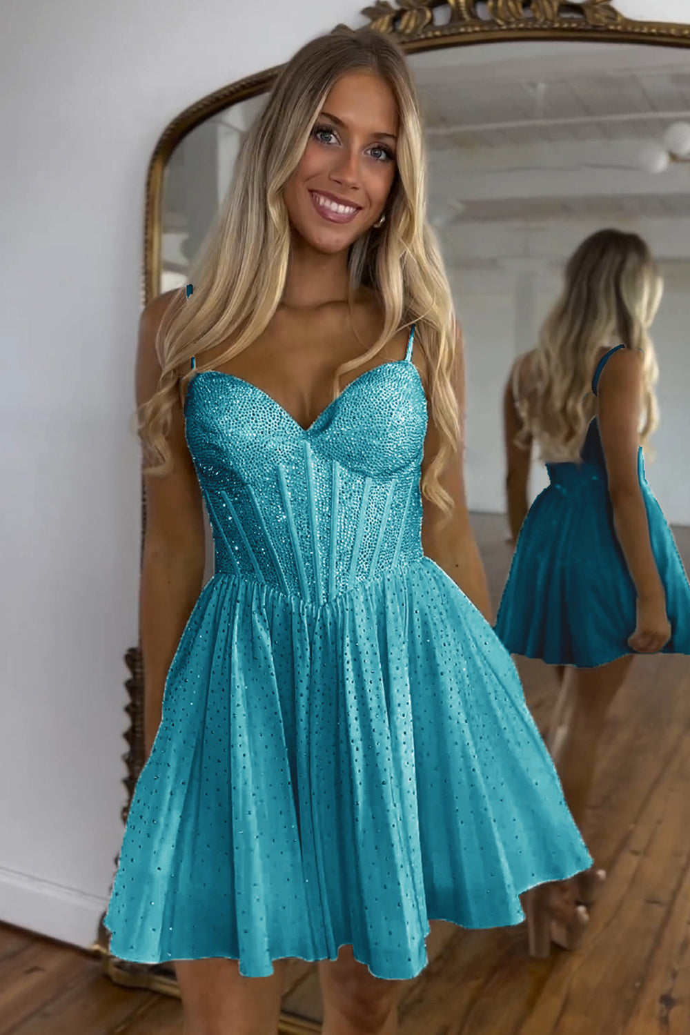 A Line Homecoming Dress Beaded Corset Short Prom Dress