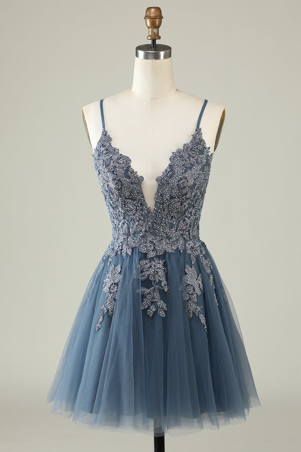 A Line Homecoming Dress Spaghetti Straps Short Cocktail Dresses with Appliques