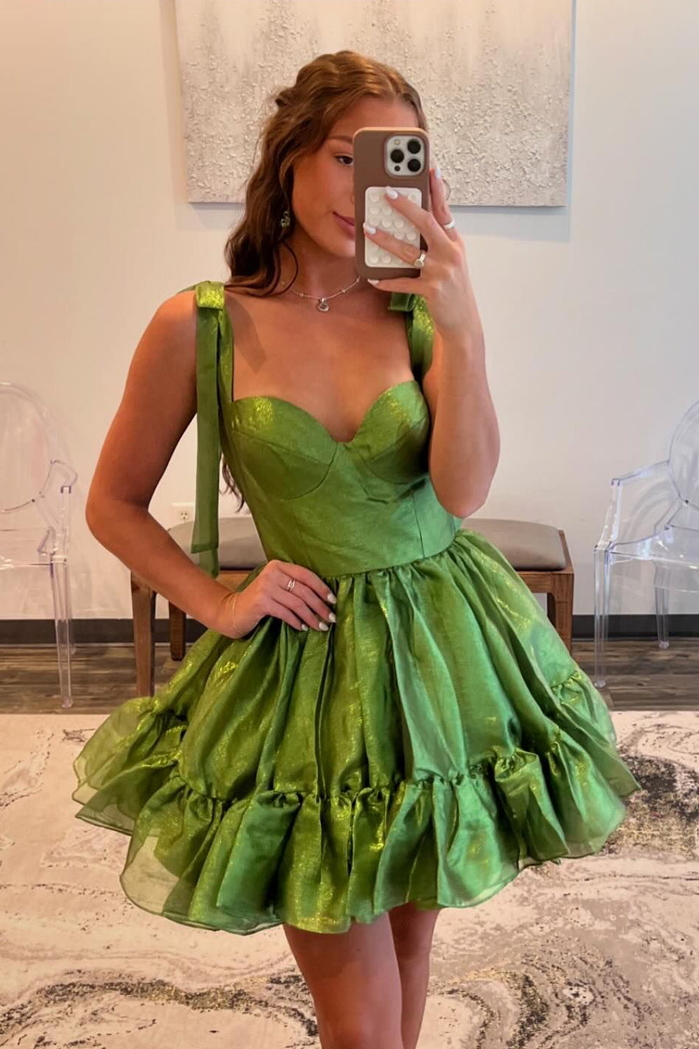 A-Line Kelly Green Homecoming Dress Short Prom Dress with Bow