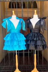A Line Kelly Green Homecoming Dress V Neck Tiered Short Prom Dress with Ruffles