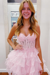 A-Line Light Blue Homecoming Dress Sweetheart Corset Short Prom Dress with Ruffles