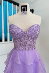 A Line Pink Homecoming Dress Strapless Corset Short Prom Dress with Ruffles