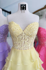 A Line Pink Homecoming Dress Strapless Corset Short Prom Dress with Ruffles