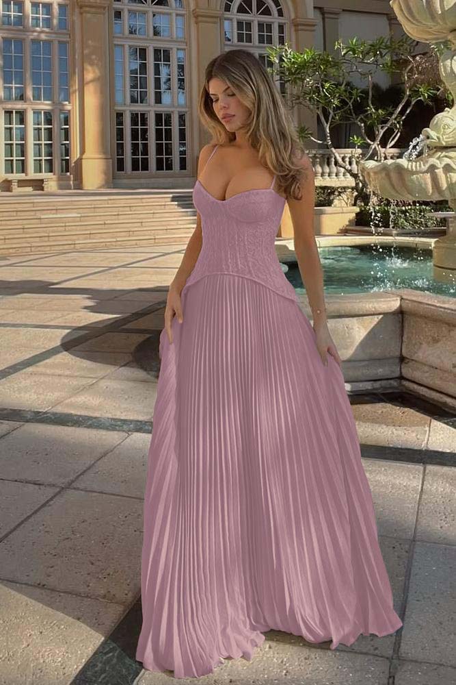 A Line Prom Dress Sleeveless Spaghetti Straps Formal Dress With Lace Appliques