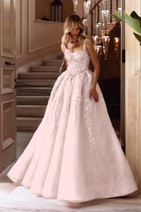 A Line Prom Dress Sleeveless Square Neck Formal Dress With Lace Appliques