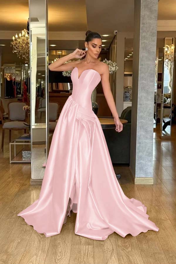 A Line Prom Dress Sleeveless Sweetheart Satin Formal Dress