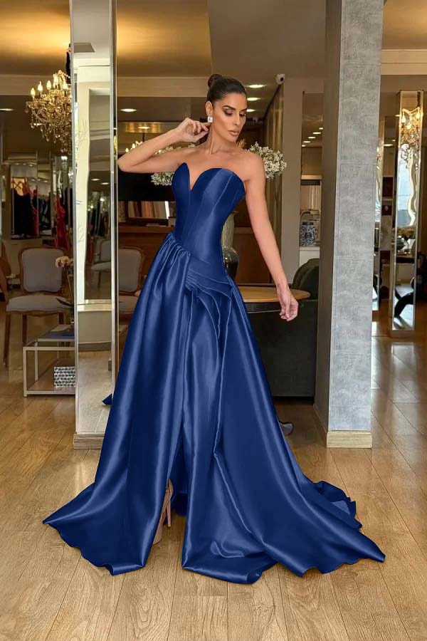 A Line Prom Dress Sleeveless Sweetheart Satin Formal Dress