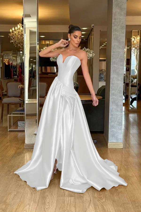 A Line Prom Dress Sleeveless Sweetheart Satin Formal Dress