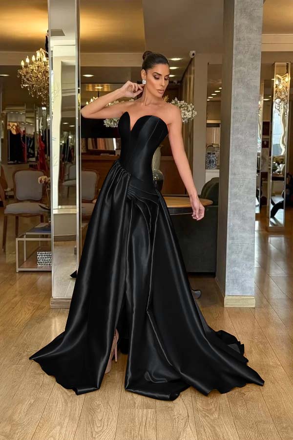 A Line Prom Dress Sleeveless Sweetheart Satin Formal Dress
