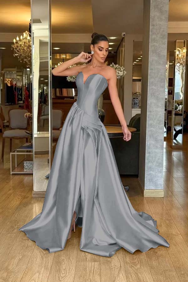 A Line Prom Dress Sleeveless Sweetheart Satin Formal Dress