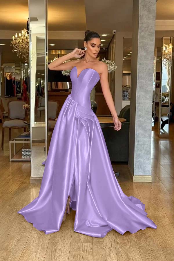 A Line Prom Dress Sleeveless Sweetheart Satin Formal Dress