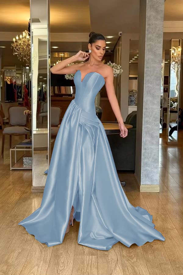 A Line Prom Dress Sleeveless Sweetheart Satin Formal Dress