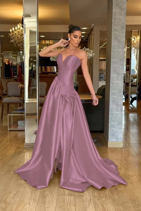A Line Prom Dress Sleeveless Sweetheart Satin Formal Dress