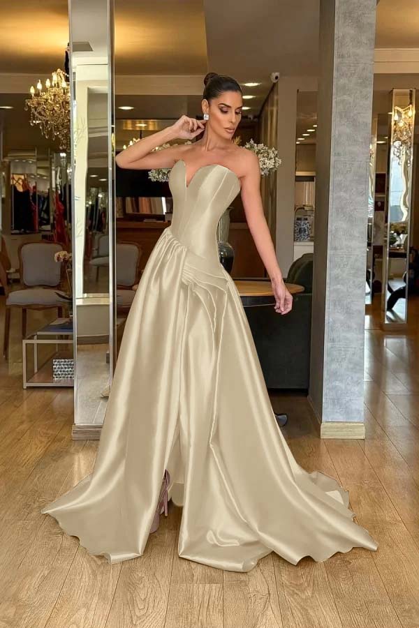 A Line Prom Dress Sleeveless Sweetheart Satin Formal Dress