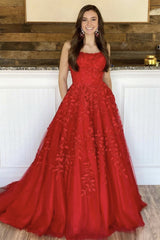 A-Line Prom Dress Spaghetti Straps Long Tulle Evening Dress