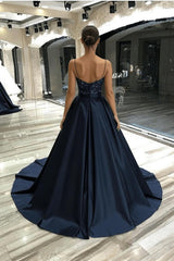 A Line Prom Dress Spaghetti Straps Sleeveless Satin Formal Dress