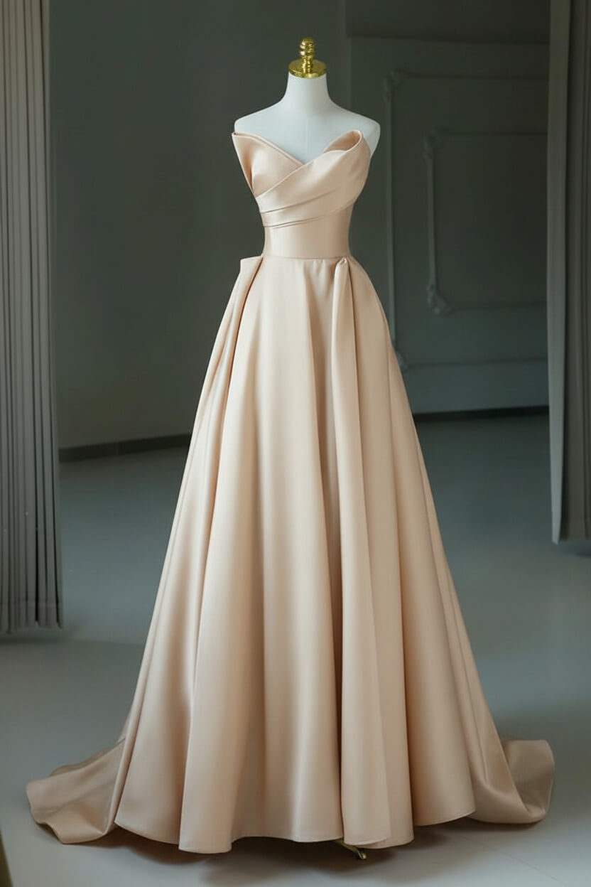 A Line Prom Dress V Neck Satin Green Long Formal Evening Dress