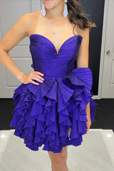 A-Line Royal Blue Homecoming Dress Sweetheart Short Prom Dress with Ruffles