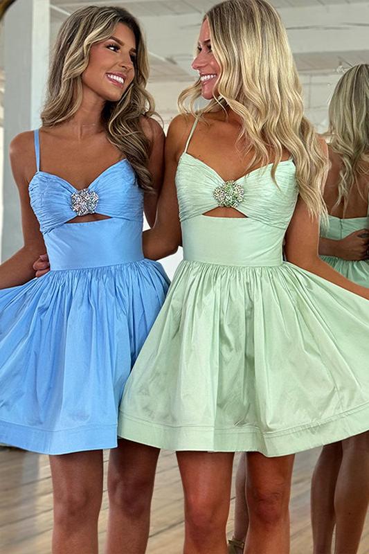 A Line Ruched Short Beaded Homecoming Dress