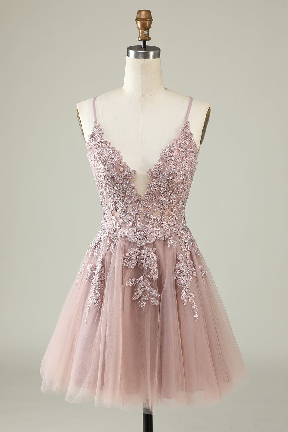 A Line Spaghetti Straps Light Purple Homecoming Dress Short Cocktail Dresses with Appliques