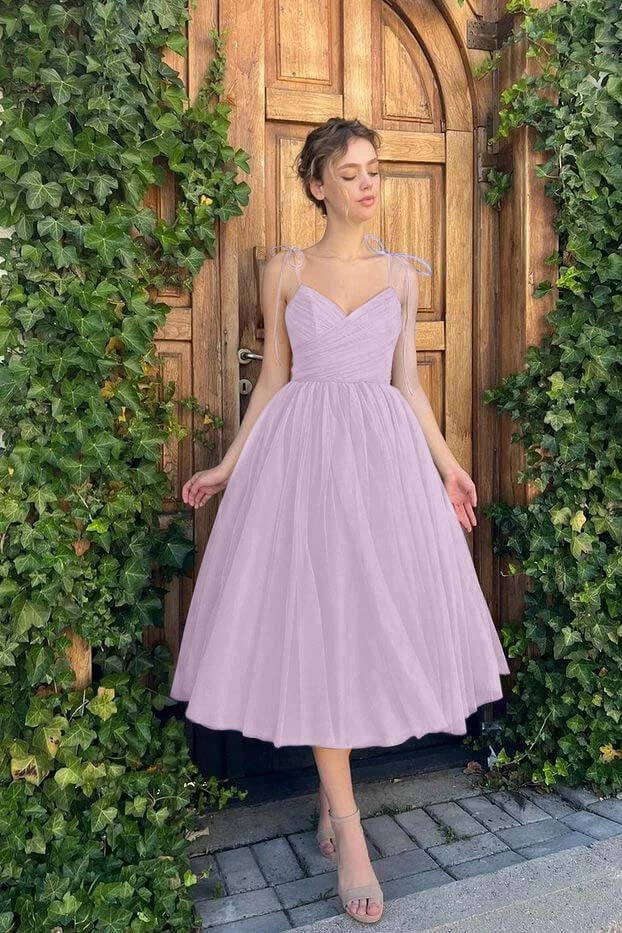 A-Line Spaghetti Straps Tea Length Cocktail Party Dresses Blue Homecoming Dress