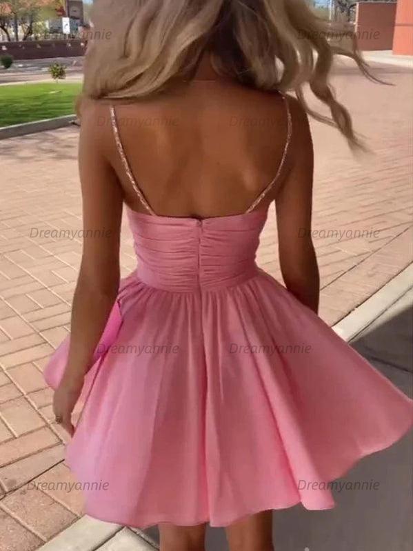 A-Line Spaghetti Straps lllusion Empire Satin Homecoming Dress