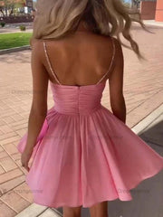 A-Line Spaghetti Straps lllusion Empire Satin Homecoming Dress