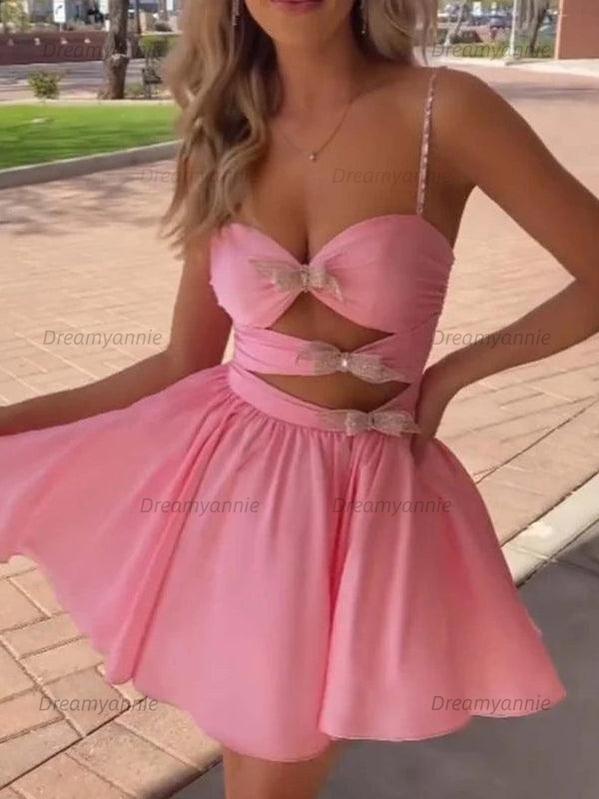 A-Line Spaghetti Straps lllusion Empire Satin Homecoming Dress