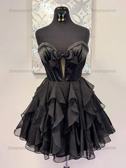 A Line Strapless Cut Front Homecoming Dress with Bow