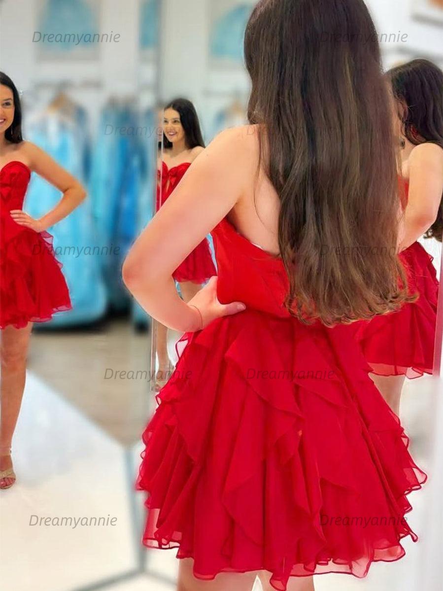 A Line Strapless Cut Front Homecoming Dress with Bow