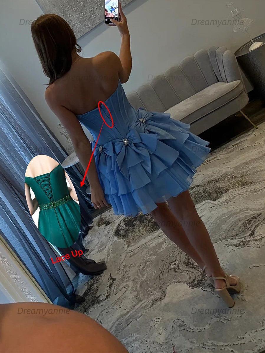 A-Line Strapless Short Satin Homecoming Dress With Bowknot