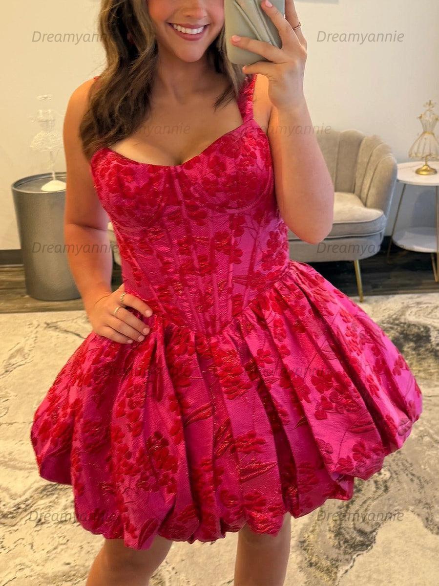 A-Line Sweetheart Straps Boned Satin Floral Homecoming Dress
