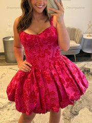 A-Line Sweetheart Straps Boned Satin Floral Homecoming Dress