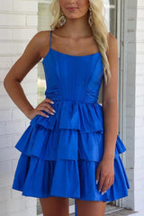 A Line Tiered Short Homecoming Dress with Bow